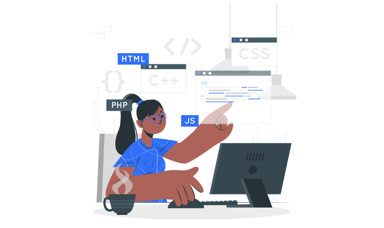 She is writing code for application development on the computer.